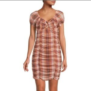 NWT Madden brown plaid micro mesh bodycon dress